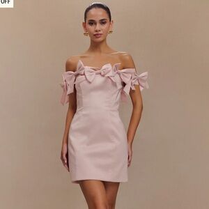 Meshki Rose Strapless Bow Mini Dress in Powder Pink size XL
